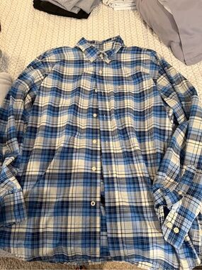 Izod Blue and White Plaid Button-Down Shirt